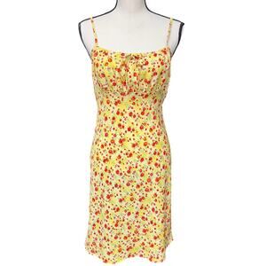 vintage women's 2000's sz 5 floral empire waist sundress bodycon midi yellow